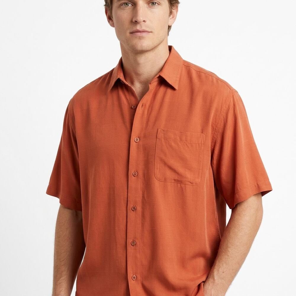PARADISE COVES 100% Silk Orange Lightweight Button-Up Shirt Men Size XXL